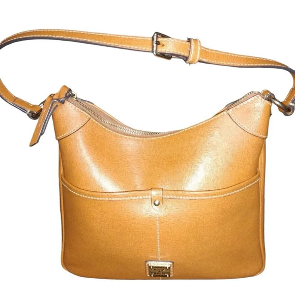 Dooney & Bourke Elegant Tan Leather Shoulder Bag with Adjustable Strap - Picture 2 of 11